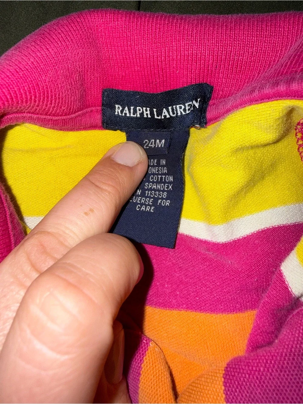 Ralph Lauren Pink, Yellow and Orange Striped Hooded Baby Dress 24m